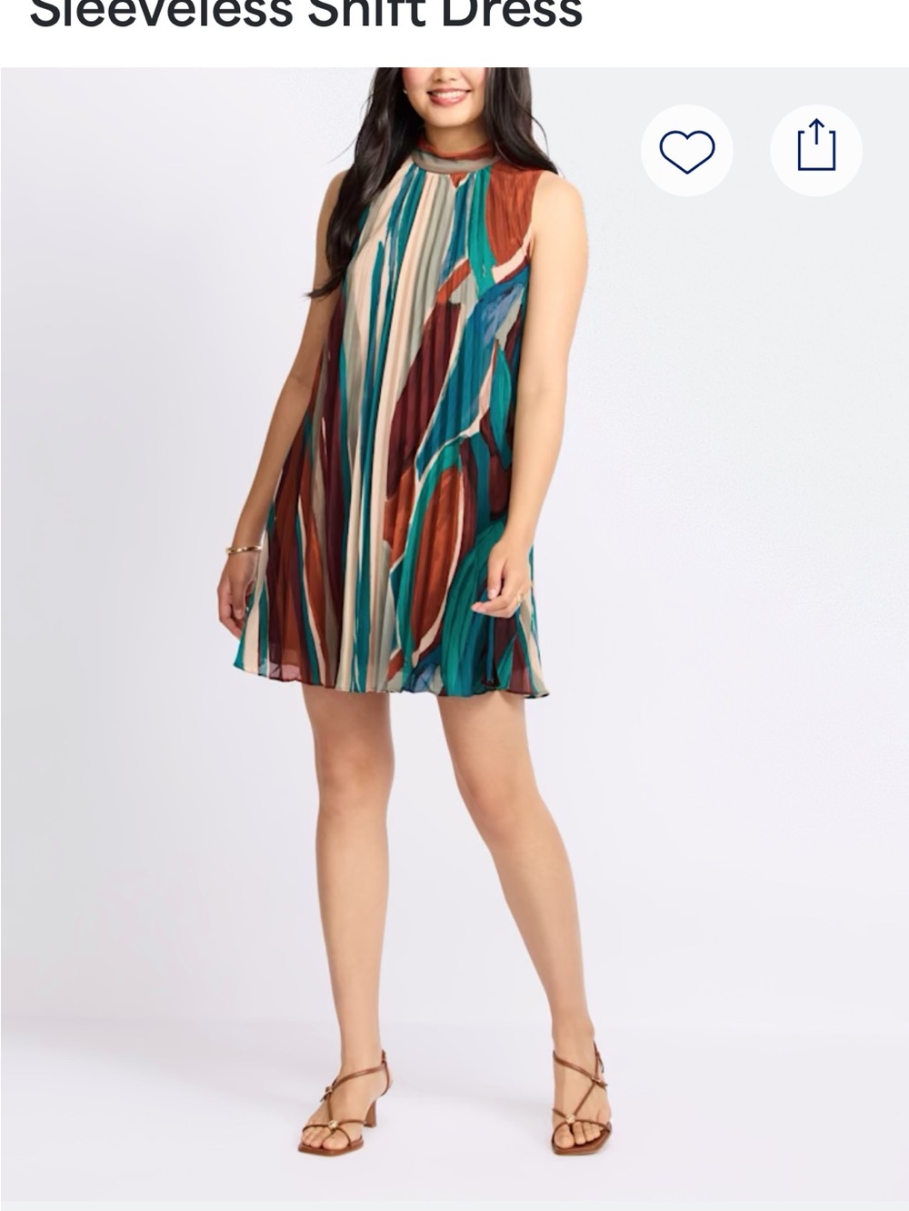Maggy London Multicolor Sleeveless Mini Dress - Teal, Rust & Cream
